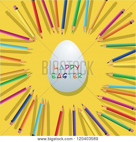 vector Color pencils with easter egg on yellow background