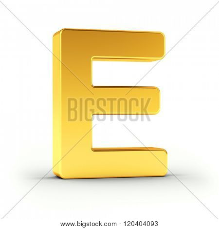 The Letter E as a polished golden object over white background with clipping path for quick and accurate isolation.