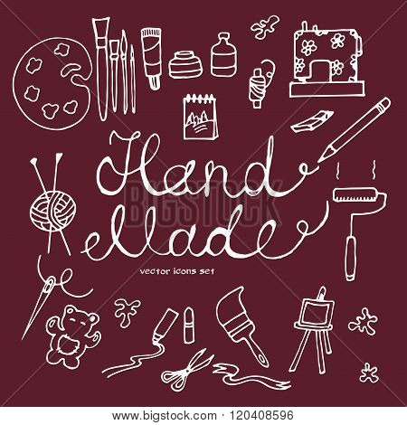 vector hand drawn icons of hand made tools