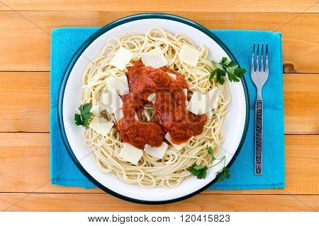 Top Down View On Plate Of Spaghetti