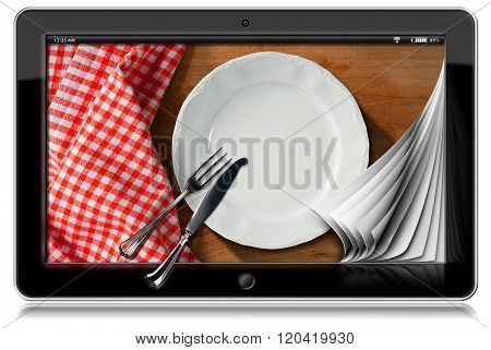 Tablet With Empty Plate And Cutlery