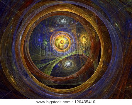 Abstract futuristic background computer-generated image. Fractal background with curls and cirkles in space stile. For desktop wallpapers and creative design.