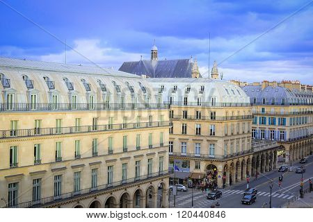 Paris, France, February 10, 2016: view  from Luvre to a street in a center of Paris, France