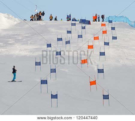 Slalom Slope With Colorful Orange And Blue Gates