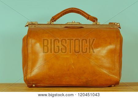 Vintage old brown leather case. briefcase