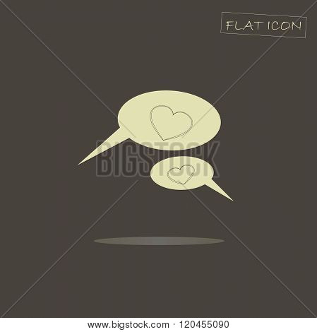 Flat icon of the dialog box with the outline of the heart. Light dialog box on a dark background