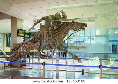 Novosibirsk, March 02, 2016: Sculpture Conquest Of Siberia, The Authors Yunus Safardiyar (uk) And Ro