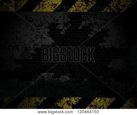 vector grungy background texture of an old brick wall with black and yellow lines at a distance hori