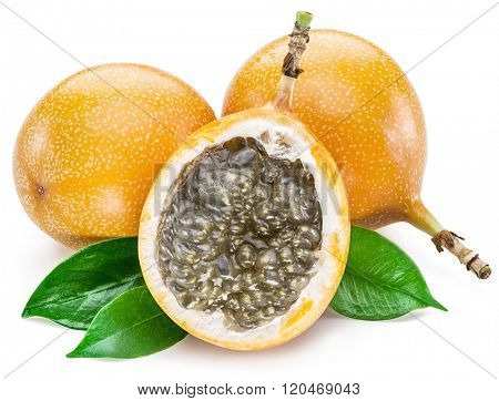 Granadilla fruits on the white background.