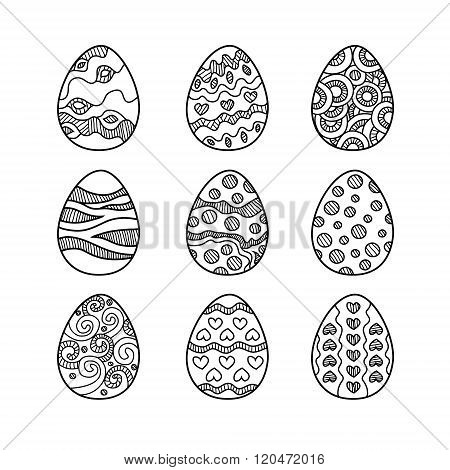 Set of hand drawn doodle easter eggs.