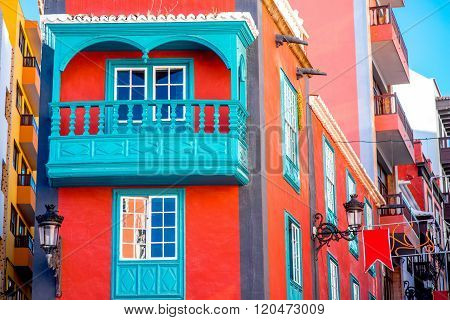 Spanish house with beautiful balcony on canarian islands in Spain