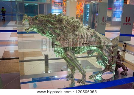 Novosibirsk, March 02, 2016: Wolf Figure In Sculpture Conquest Of Siberia, The Authors Yunus Safardi