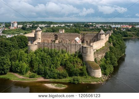 ancient Ivangorod fortress at the border of Russia and Estonia