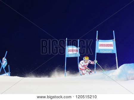 STOCKHOLM SWEDEN - FEB 23 2016: Skier Marcel Hirscher (AUT) at the FIS Alpine Ski World Cup - city event February 23 2016 Stockholm Sweden