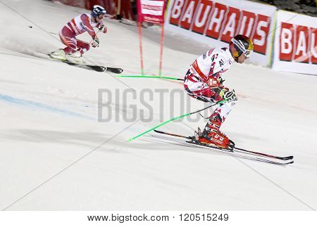 STOCKHOLM SWEDEN - FEB 23 2016: Skier Marcel Hirscher (AUT) and competitor skiing at the FIS Alpine Ski World Cup - city event February 23 2016 Stockholm Sweden