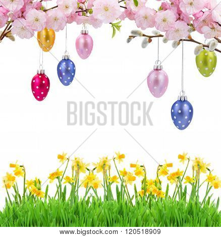 Colorful hanging easter eggs