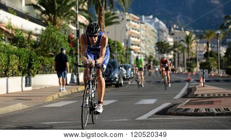 Rider Ahead In Blue Helmet