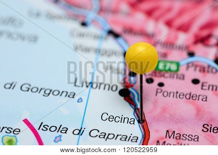 Cecina pinned on a map of Italy