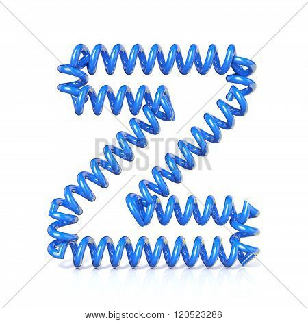 Spring spiral cable font collection letter - Z. 3D render illustration isolated on white background
