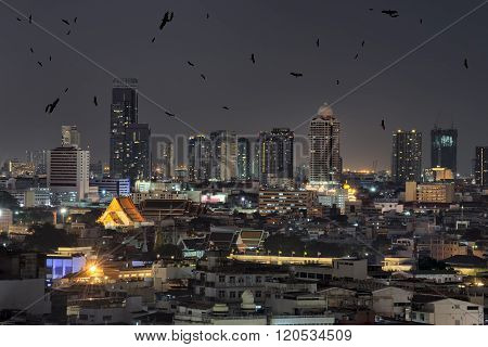 cityscape at night  in Bangkok , Thailand .
** Note: Visible grain at 100%, best at smaller sizes