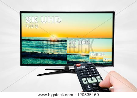 TV ultra HD. 8K 4320p television resolution technology