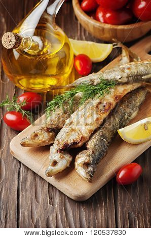 Rrussian Traditional Fish Smelt On The Wooden Table
