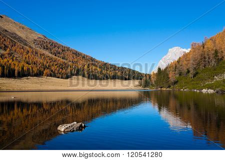 Reflections On Water, Autumn Panorama From Mountain Lake