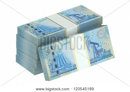 packs of Bahraini dinars isolated on white background