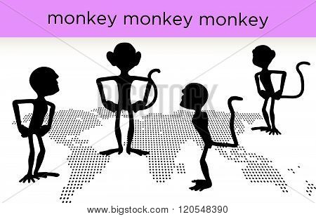 Monkey Silhouette In Various Poses