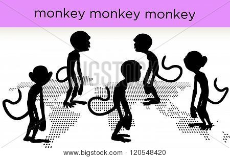 Monkey Silhouette In Various Poses