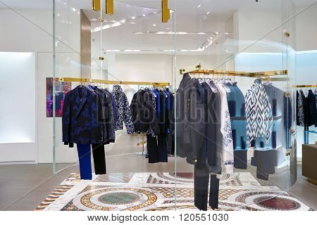 SINGAPORE - NOVEMBER 08, 2015: interior of Versace store. Versace, is an Italian fashion company and trade name founded by Gianni Versace in 1978