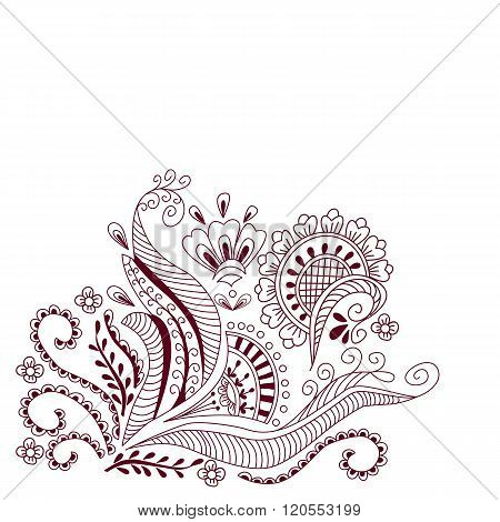 Abstract floral background in mehndi style. Hand drawn ink pattern made by trace from personal sketch. Abstract background cover.