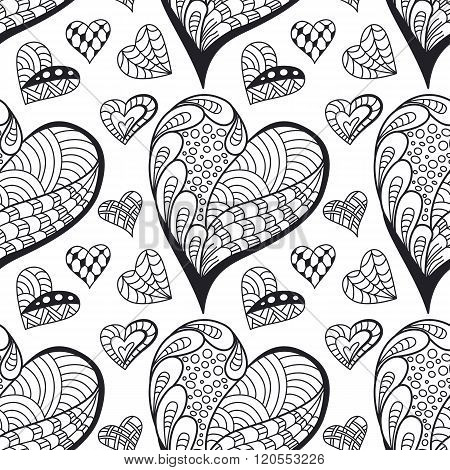 Seamless contour pattern with doodle hearts. textile backdrop cover wrapper.
