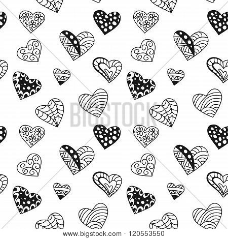 Seamless contour pattern with doodle hearts. Wallpaper textile backdrop cover wrapper.