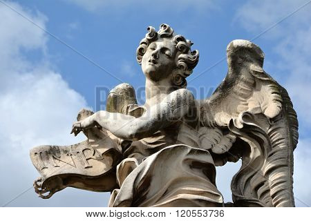 Angel In Ectasy With Inri Sign From Ponte Sant'angelo, In Rome