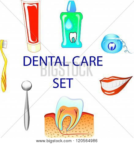 illustration of smile and dental care set