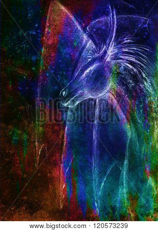 pencil drawing dragon and Color Abstract background.