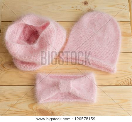 Set Of Three Accessories (hat, Lic And Bandage On His Head) Manually Linked From A Pink Angora