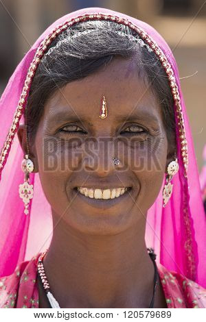Portrait Indian Woman In Pushkar. India