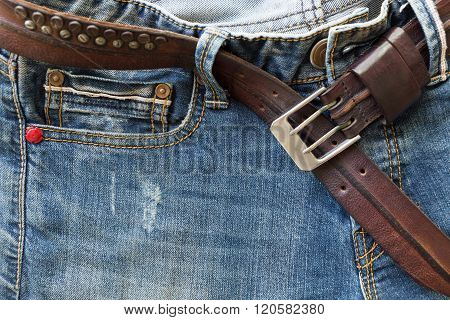 Blue Jeans With Brown Leather Belt