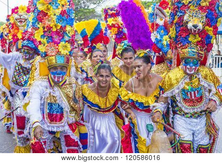 BARRANQUILLA COLOMBIA - FEB 07 : Participants in the Barranquilla Carnival in Barranquilla Colombia on February 07 2016. Barranquilla Carnival is one of the biggest carnival in the world
** Note: Soft Focus at 100%, best at smaller sizes