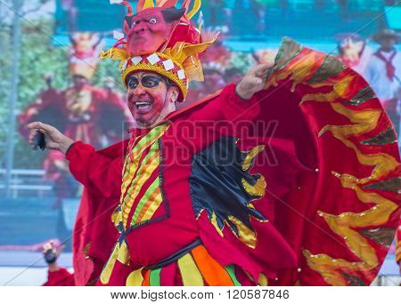 BARRANQUILLA COLOMBIA - FEB 07 : Participant in the Barranquilla Carnival in Barranquilla Colombia on February 07 2016. Barranquilla Carnival is one of the biggest carnival in the world