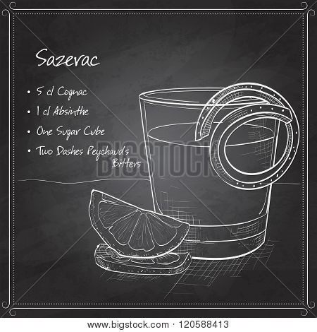 Classic sazerac cocktail on black board