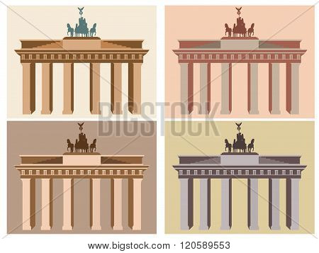 Brandenburg Gate In Berlin. Flat Icon Set. Harmonious Colors. Vector Illustration.