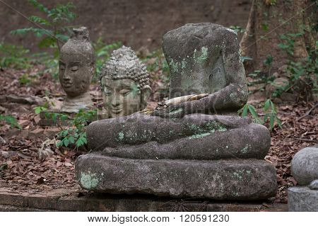 Buddha Statue In Wat Umong, Chiang Mai, Travel Thai Temple In Northern Thailand, Thailand