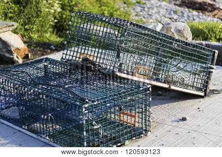 Lobster pots used in lobster fishing in Canada