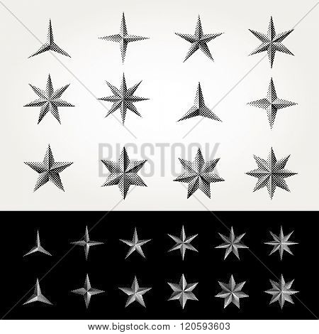twelve different dotted stars