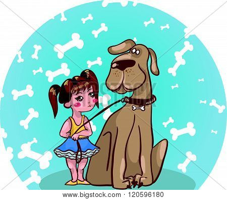 Illustration Girll With Dog