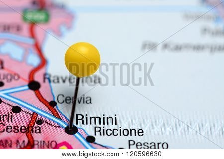 Rimini pinned on a map of Italy