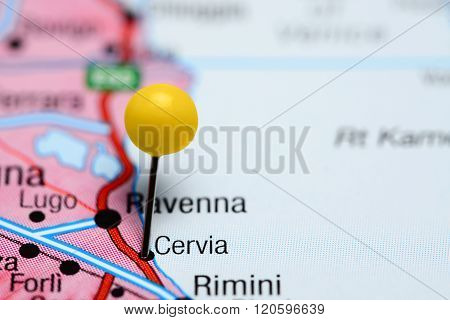 Cervia pinned on a map of Italy